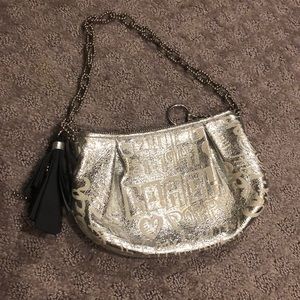 Silver small shoulder coach purse